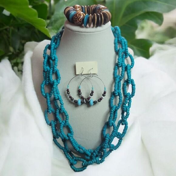 Turquoise Fashion Beaded Necklace Bracelet and Earring Set - Picture 1 of 4